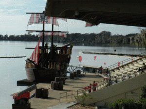Pirate ship at Cypress Gardens, now part of LegoLand Orlando. Image is of a pirate ship at Cypress Gardens
