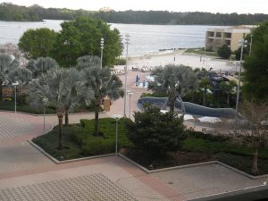 Swimming area and Bay Lake at Disney’s Contemporary Resort at Walt Disney World Orlando Florida